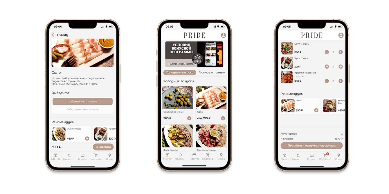 Мобильное приложение для ресторана Pride – кейс
