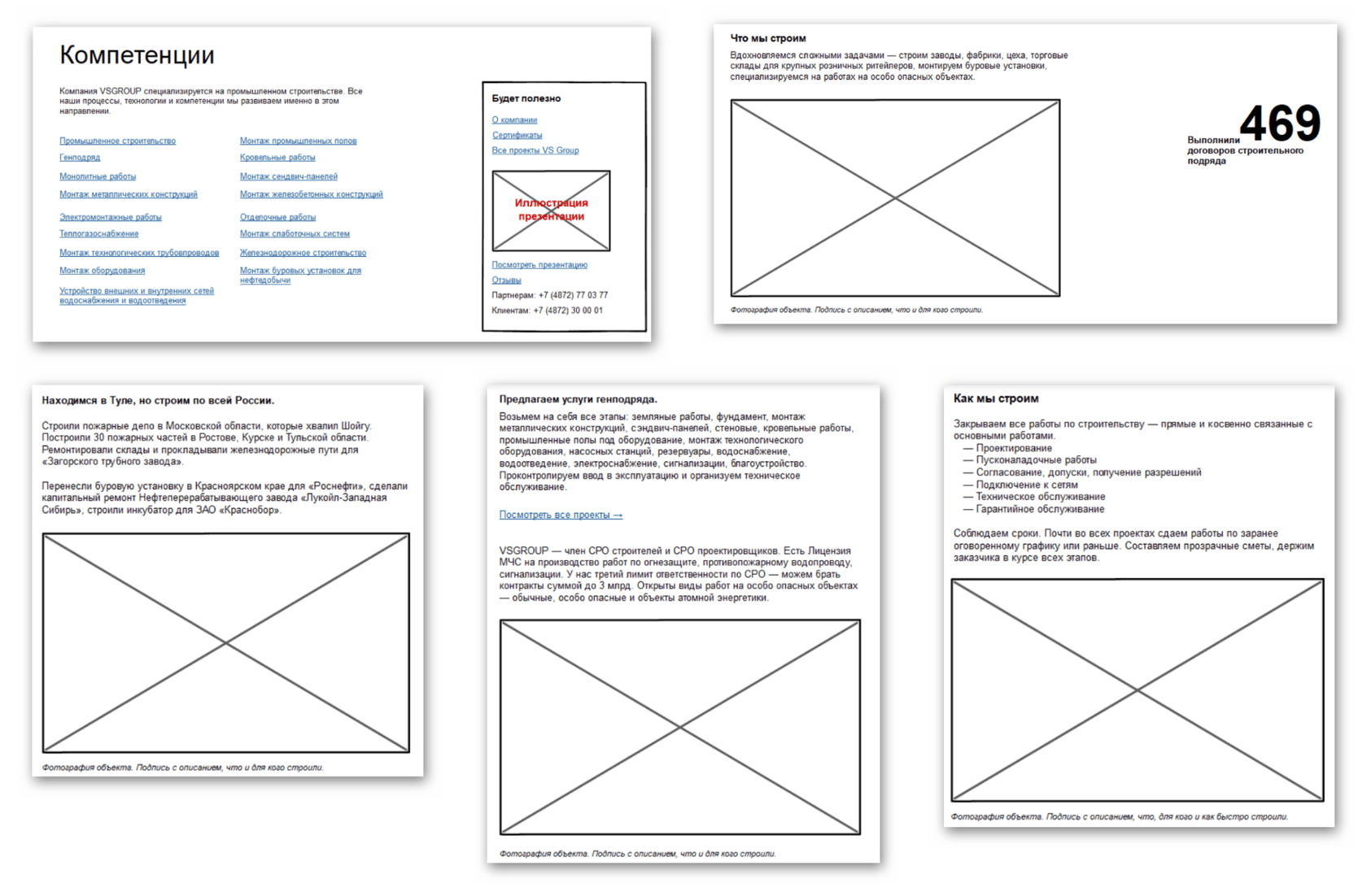 Прототипы страниц для сайта строительной компании VSGROUP – кейс