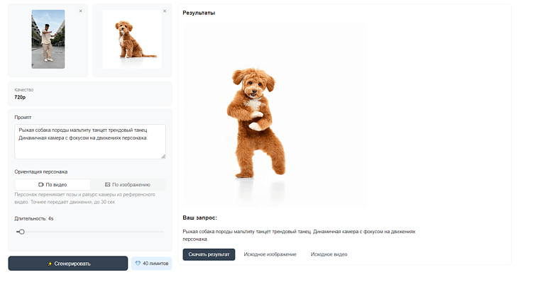 Motion Control обработал наш запрос и создал видео.