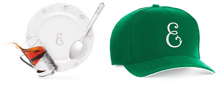 Варианты использования логотипа Екатеринбурга на физических носителях: посуда и мерч