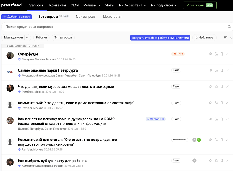 Запросы СМИ, на которые можно отвечать