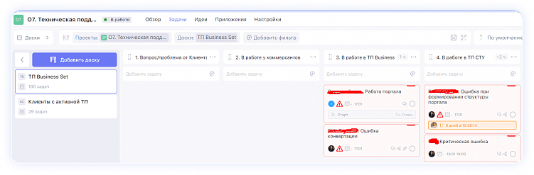 Доска для обработки обращений в техническую поддержку