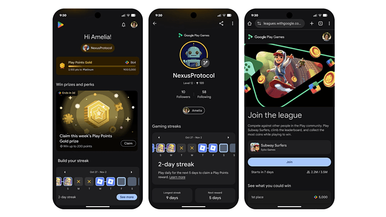 Так выглядит новая вкладка «Вы», игровой профиль пользователя и раздел Play Games Leagues