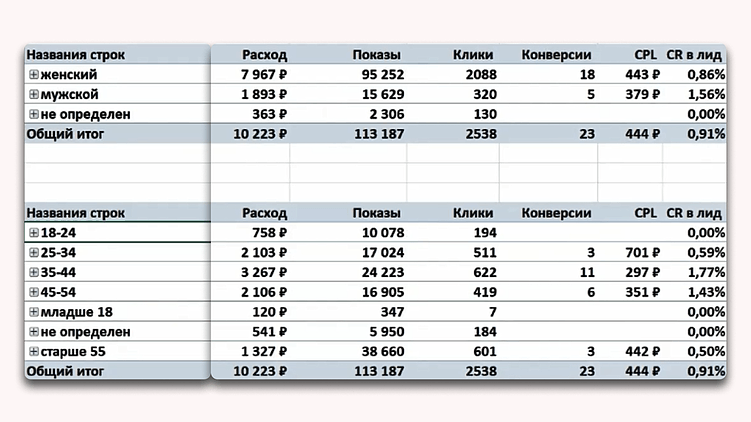 Быстрый анализ рекламы по социально-демографическим признакам