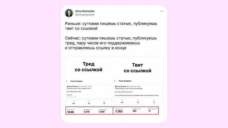 Например, можно взять тему статьи и превратить её в тред в Twitter