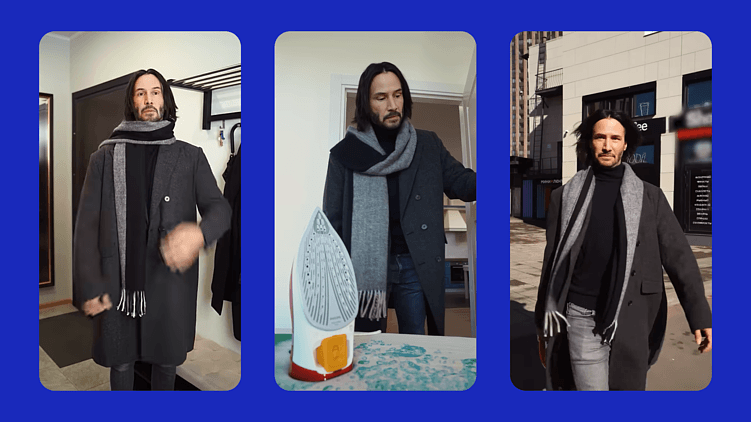 Кадры ИИ-ролика с дипфейком Киану Ривза