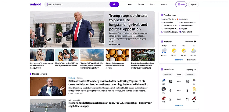 Интерфейс Западной версии сайта Yahoo!