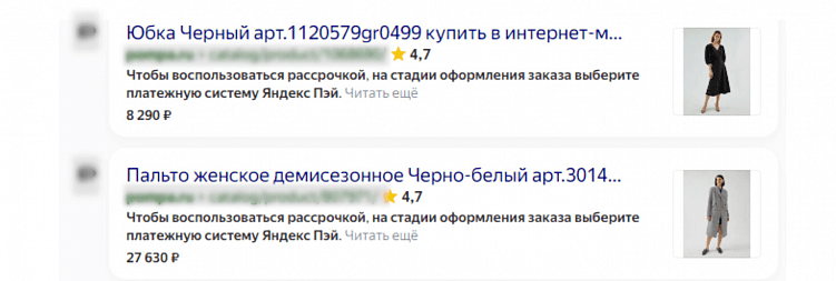 Пример служебного текста в поисковой выдаче