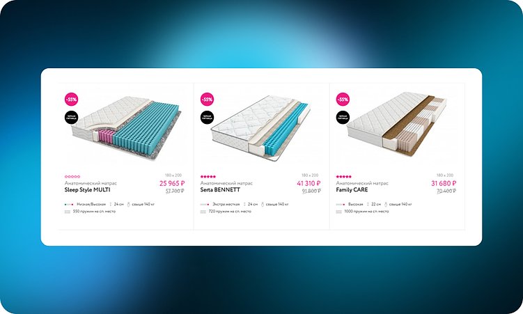 Содержимое матраса в превью товаров на askona.ru