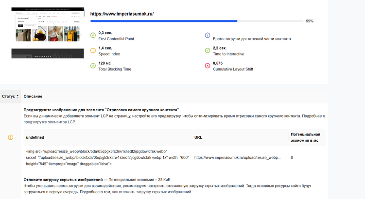Часть анализа для известного продавца сумок. Здесь проверяли компьютерную версию