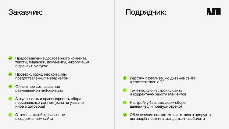 Зона ответственности заказчика и подрядчика во время разработки сайта