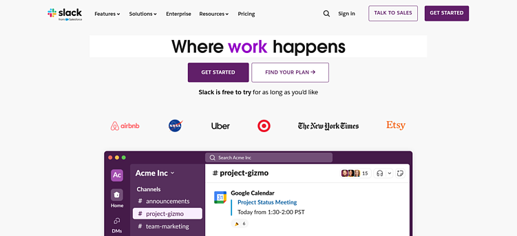 Главная сайта Slack