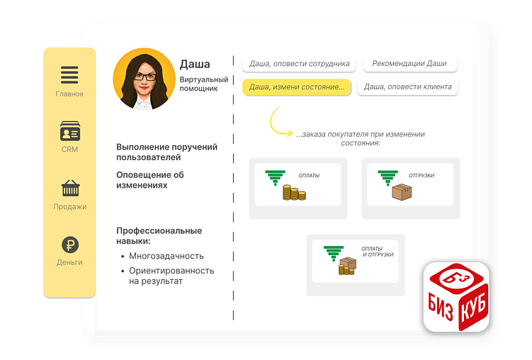 Виртуальный помощник Даша может автоматически менять состояние заказа при оплате или отгрузке, а&nbsp;также оповещать об&nbsp;этом клиентов
