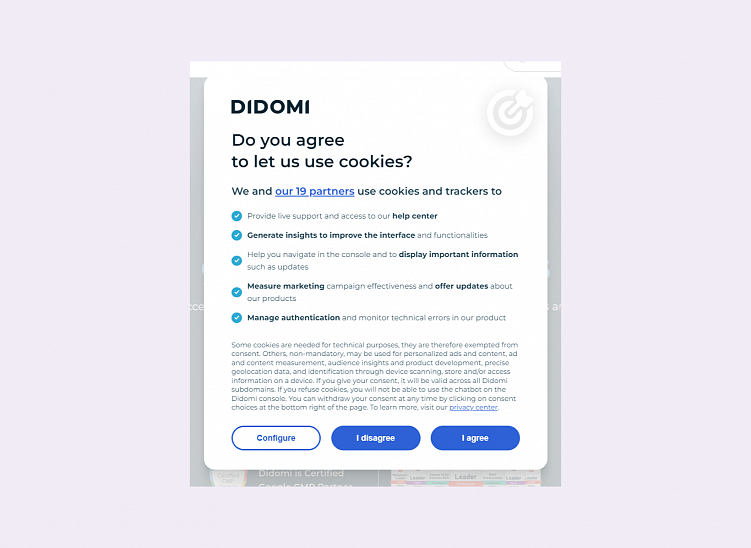 Баннер честно говорит, что за спиной у этой компании стоят ещё 19, и все они очень хотят заполучить ваши данные.