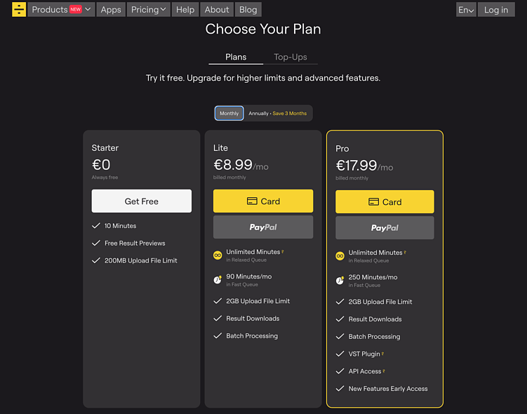 Тарифы lalal.ai
