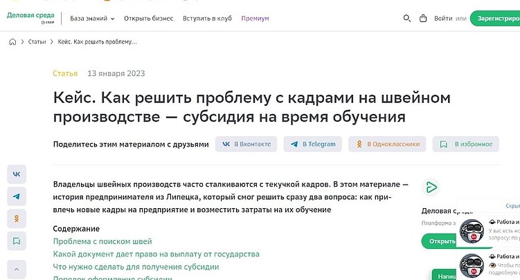 скрин публикации в Деловая Среда