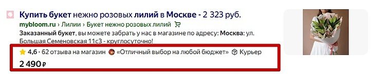 Сниппет с ценой