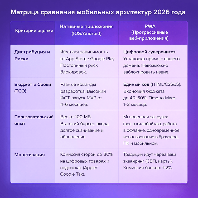 PWA приложения против нативной разработки в 2026 году