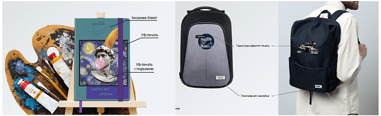 сочетание нескольких видов нанесения на одном образце