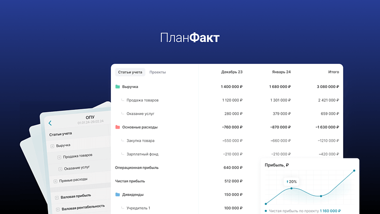 Так выглядит учет доходов и расходов в ПланФактАльт: P&L ПланФакт