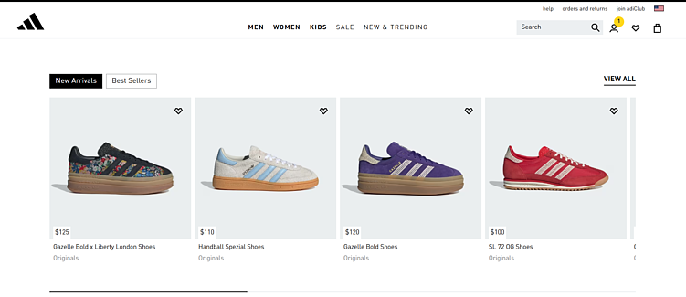 Главная сайта Adidas