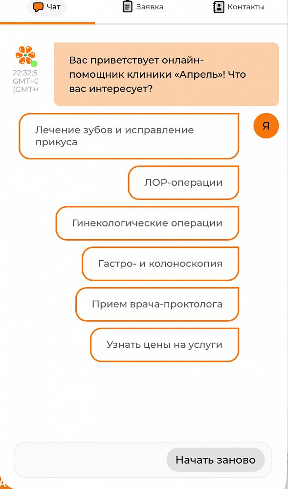 Чат-бот на основе правил на сайте медицинского центра