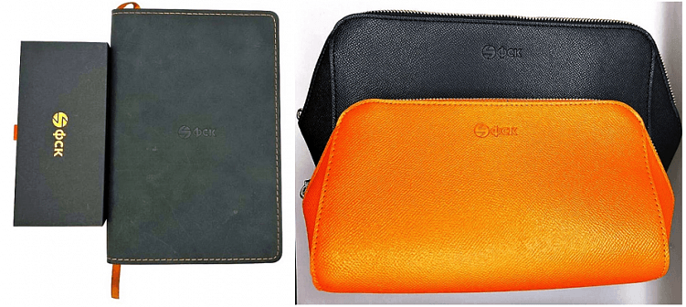 Разные виды тиснения — обычное блинтовое и фольгированное для корпоративных сувениров ГК «ФСК» от LIFE PRINT