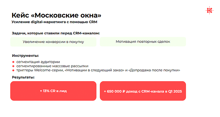 Слайд с кейсом компании «Московские окна»