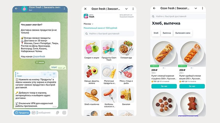 Интерфейс TWA Ozon fresh