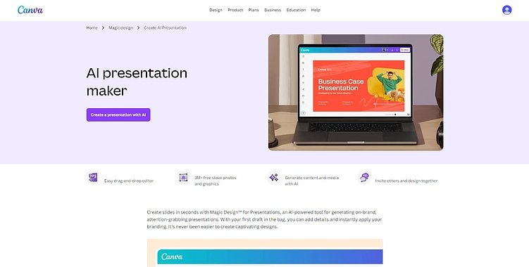Главная страница сервиса Canva Magic Presentations