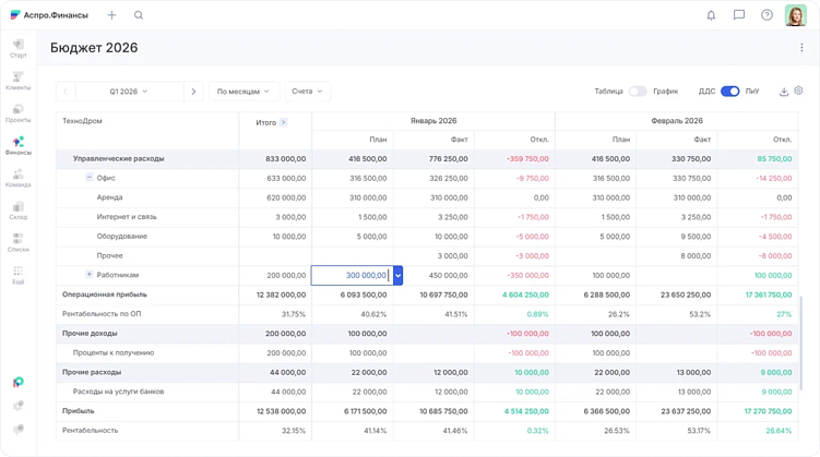 Пример БДР в Аспро.Финансы
