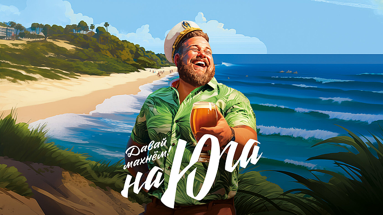 Один из таких проектов — бренд пива «На Юга», персонаж для которого был разработан на основе работы нейросетей. Но до этого была проделана большая работа по поиску идеи и референсов для ключевого визуала, а после — постпродакшен.