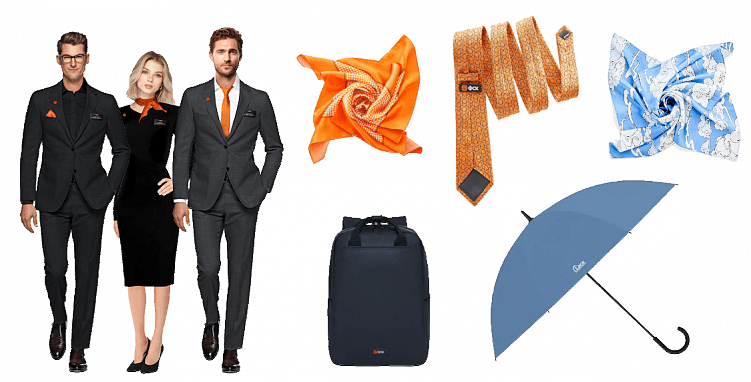 Пример заказа ГК ФСК с шейными платками и галстуками, узор на которых повторяет логотип компании — их ткали на заказ в КНР