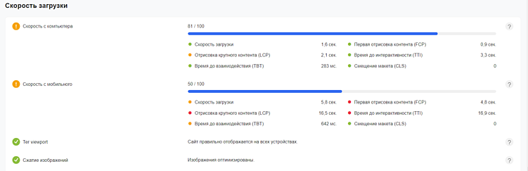 Интерфейс сервиса «Анализ сайта»