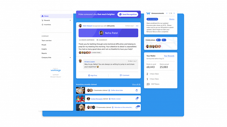 WorkTango — платформа для мотивирования и поощрения сотрудников в игровом формате. Мы подобное тоже делали.