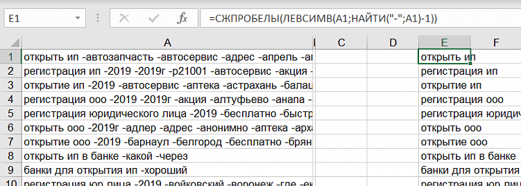 Как в списке ключевых слов убрать минус-слова