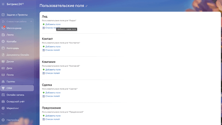 Пользовательские поля в элементах Битрикс24