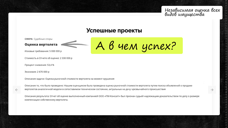 Пример непродающего заголовка: название проекта есть, но непонятно, в чем результат и ценность работы.&nbsp;
