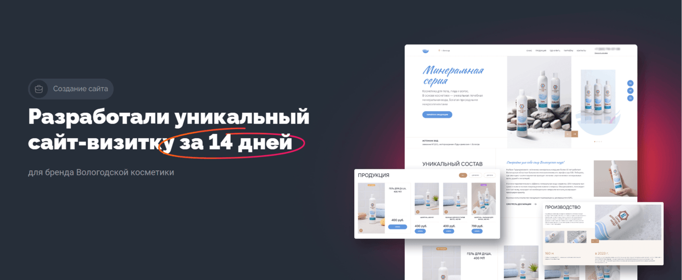 Разработали уникальный сайт-визитку за 14 дней