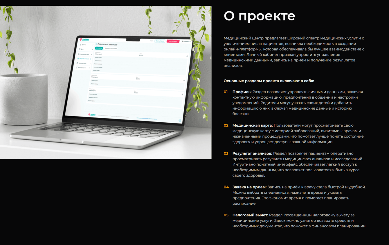 Личный кабинета медицинского центра «Надежда».