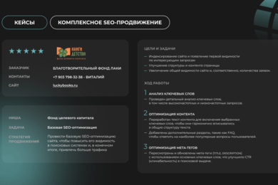 Базовое SEO-продвижение для благотворительного фонда Лаки