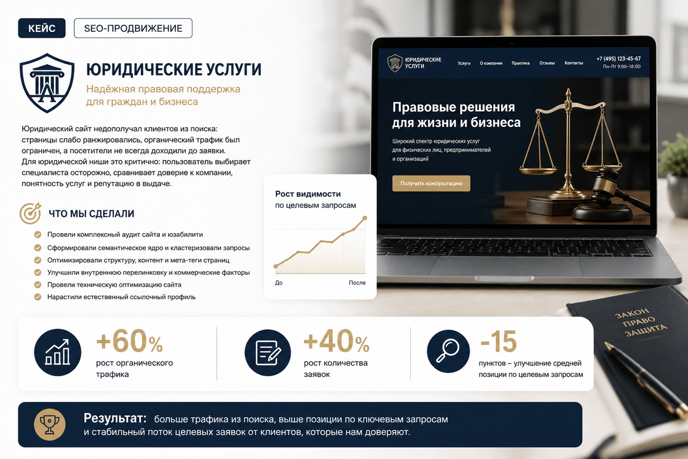 Как мы увеличили трафик на юридический сайт на 60% за 6 месяцев