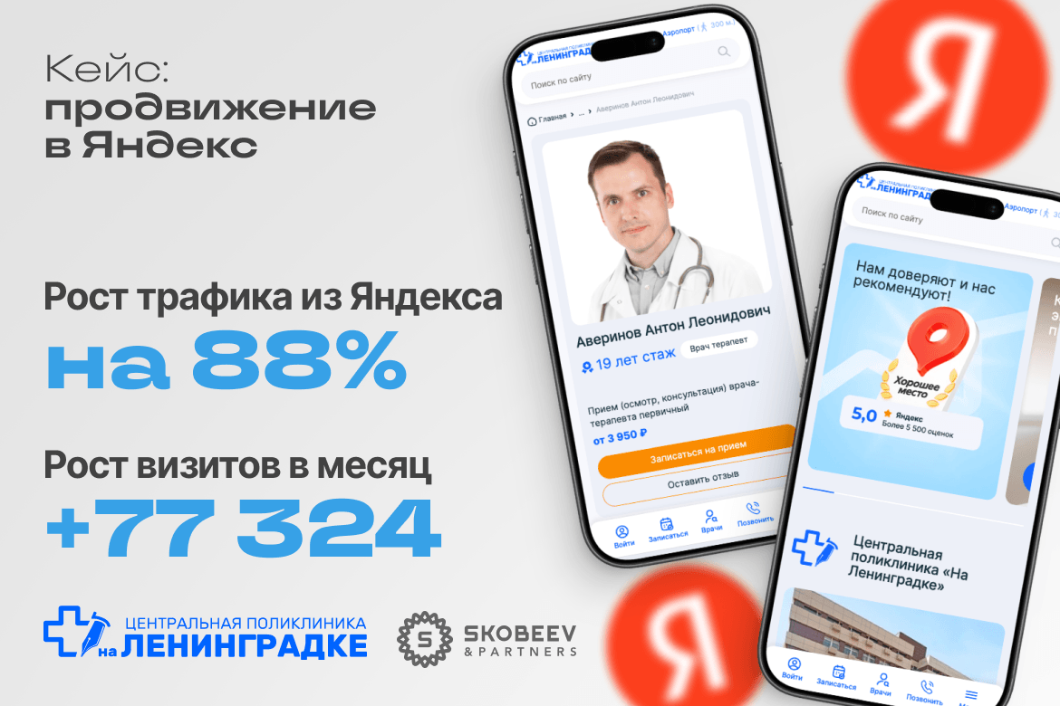 Рост трафика из Яндекса на 88%: системный приток пациентов из поиска для клиники