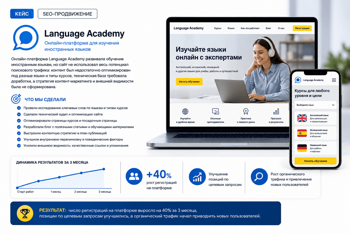 SEO-продвижение онлайн-платформы Language Academy
