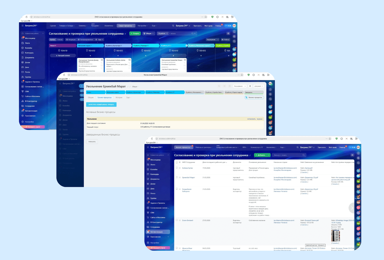 Автоматизация процесса согласования и проверки при увольнении сотрудника в Битрикс24
