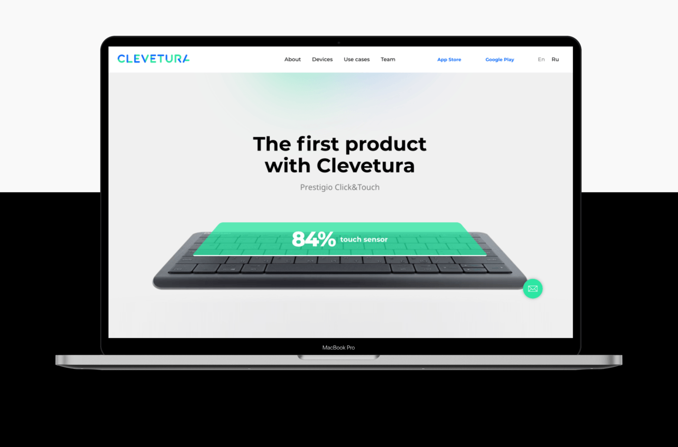 Сайт для стартапа интуитивной клавиатуры Clevetura
