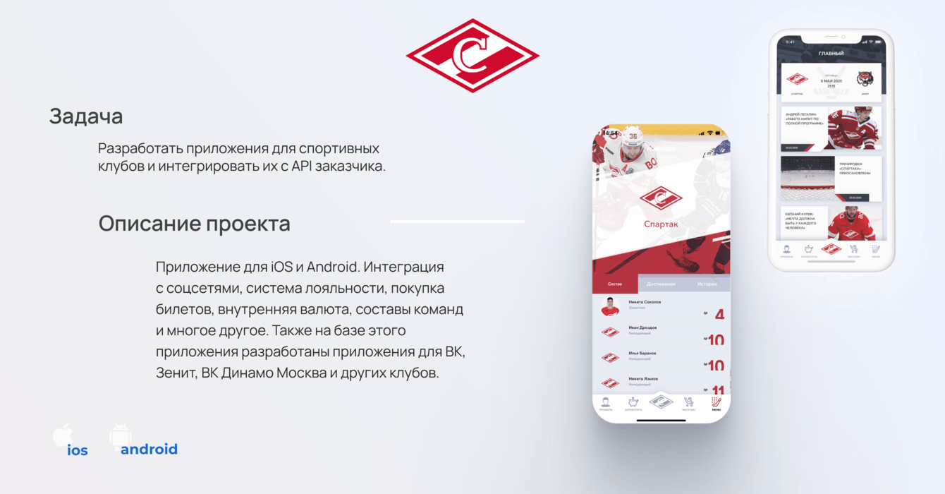Приложение для хоккейного клуба Спартак