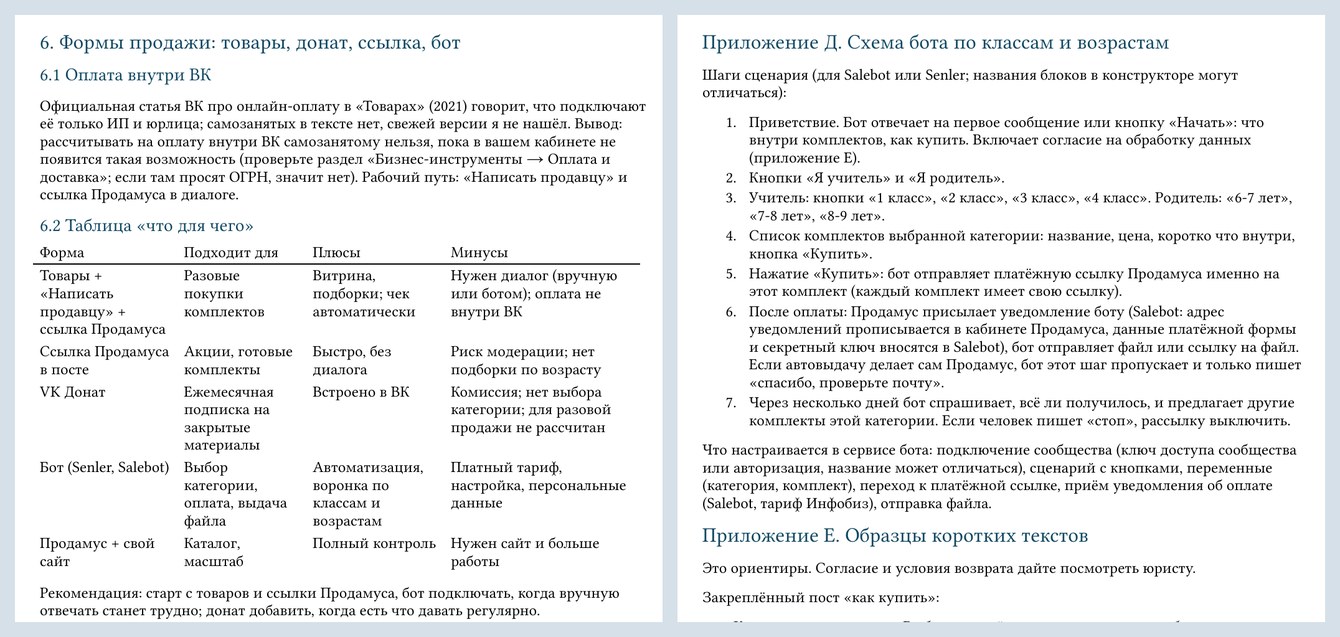 Инструкция на 23 страницы: сообщество ВК для продажи шаблонов с оплатой, ботом и рекламой