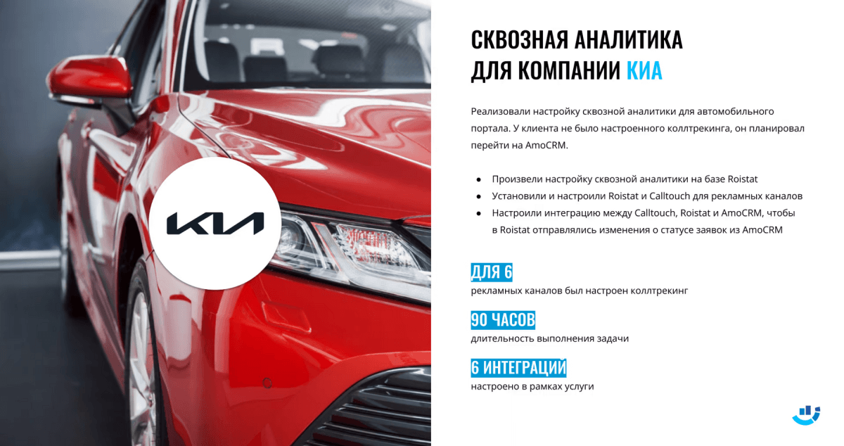 [Кейс] Автомобили KIA. Настроили сквозную аналитику и коллтрекинг. Провели 6 интеграций за 90 часов