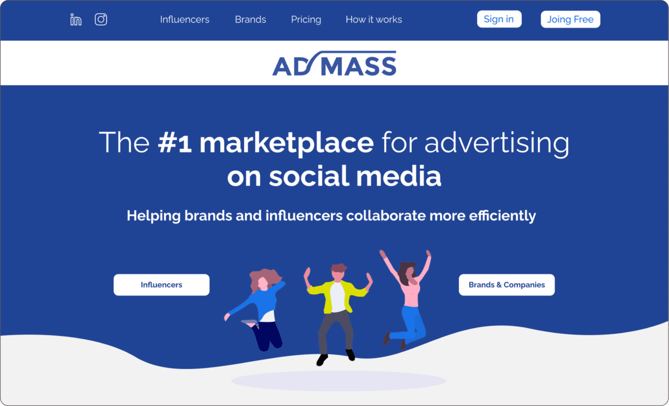 Редизайн сайта зарубежной платформы для продажи рекламы в социальных сетях «Admass»